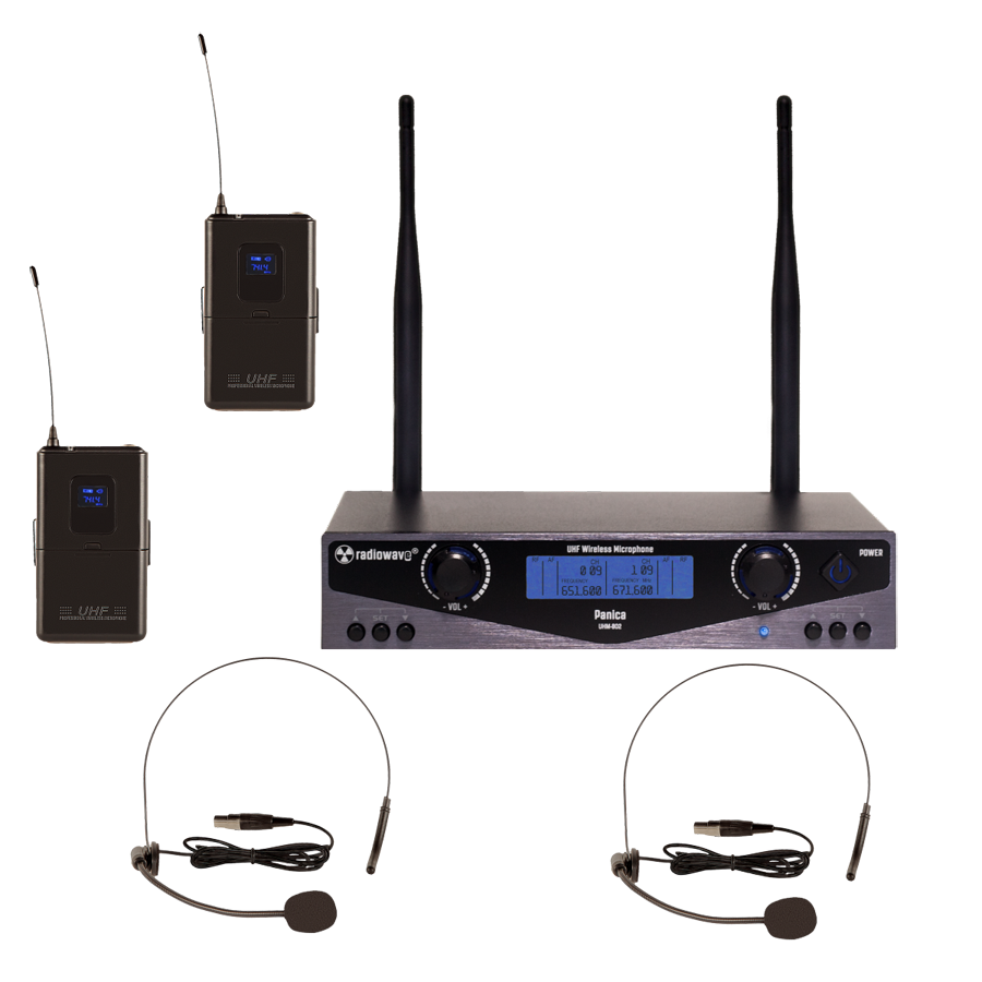 Radiowave UHS-802B радиосистема с 2 головными микрофонами с выборной частотой черного цвета